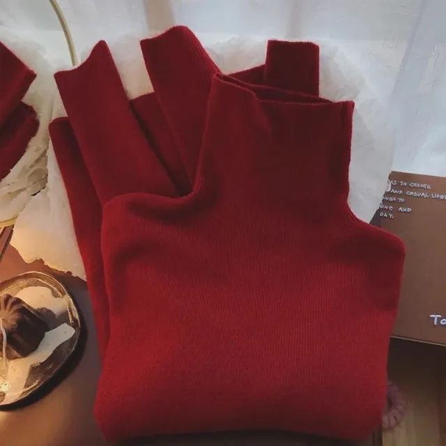 Slim Fit Turtleneck Base Thick Sweater For Women Wine - Shop at LoveMi