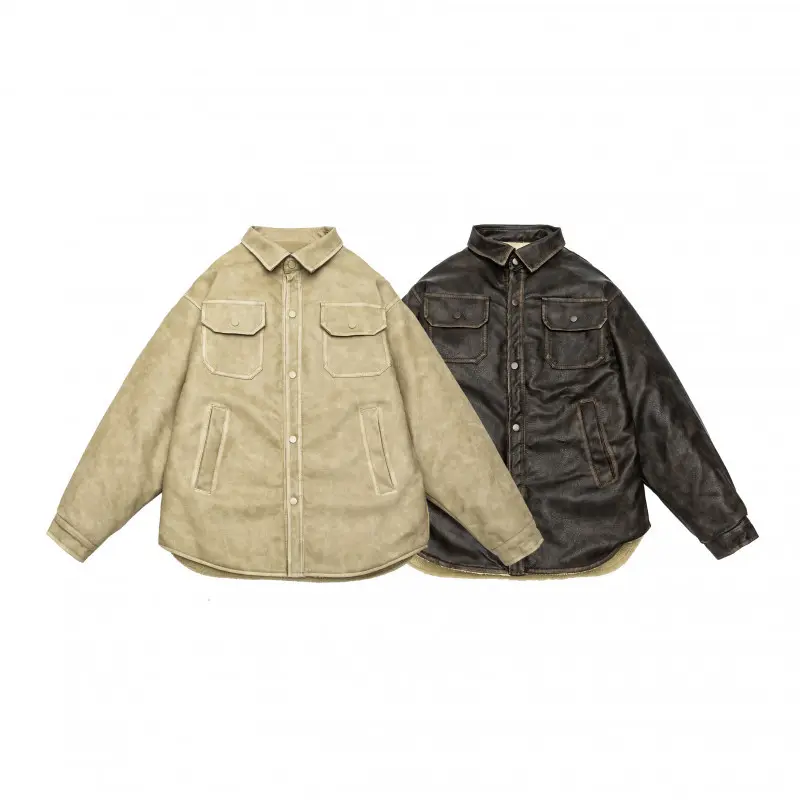 New PU Retro Thickened Cotton-padded Warm Coat