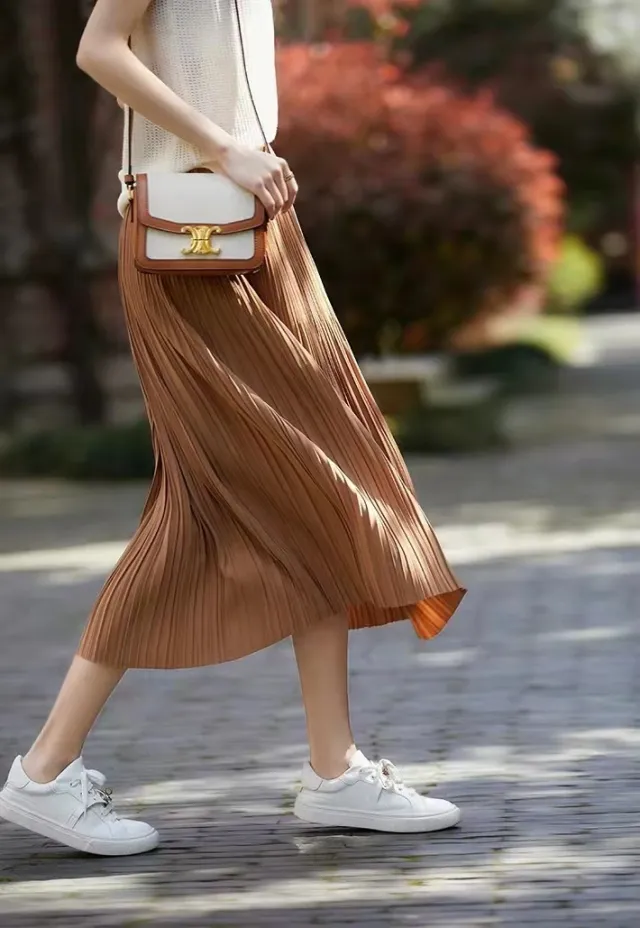 Women's Delicate Artistic Pleated Skirt Camel - Shop at LoveMi