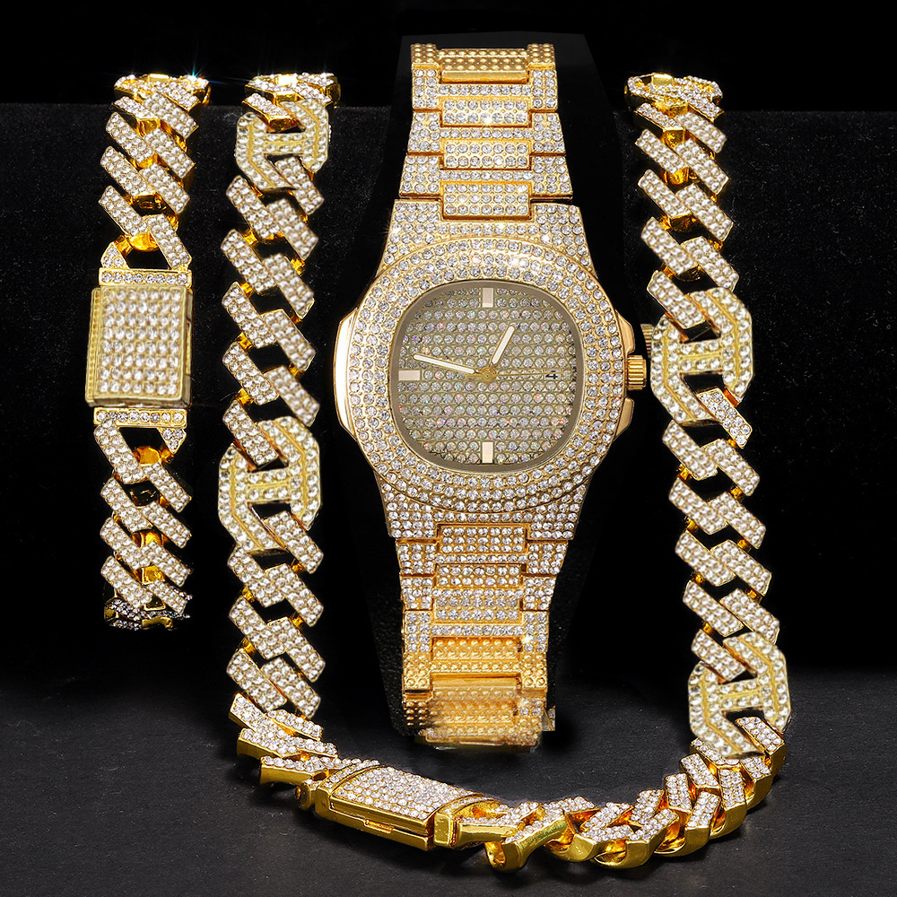 Hip-hop Men And Women Full Diamond Watch Necklace