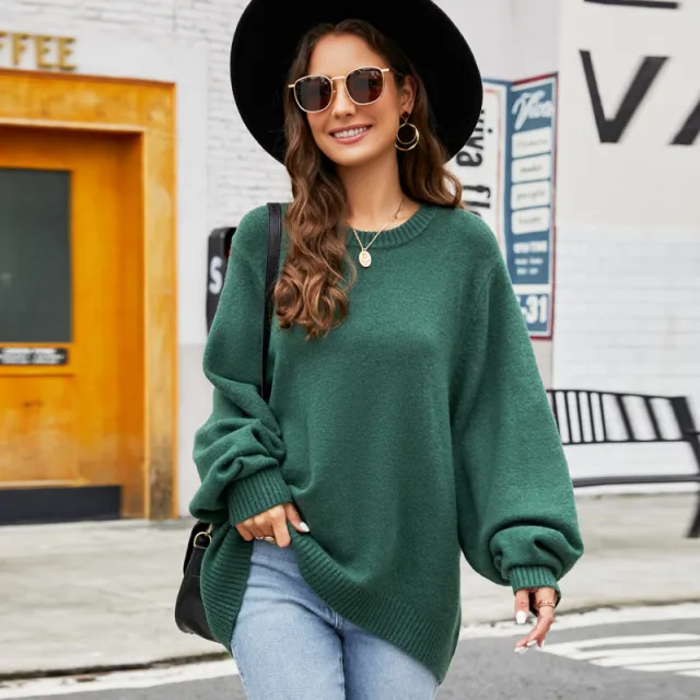 Idle Style Autumn And Winter Loose Design Base Ride Round Neck Sweater Green - Shop at LoveMi
