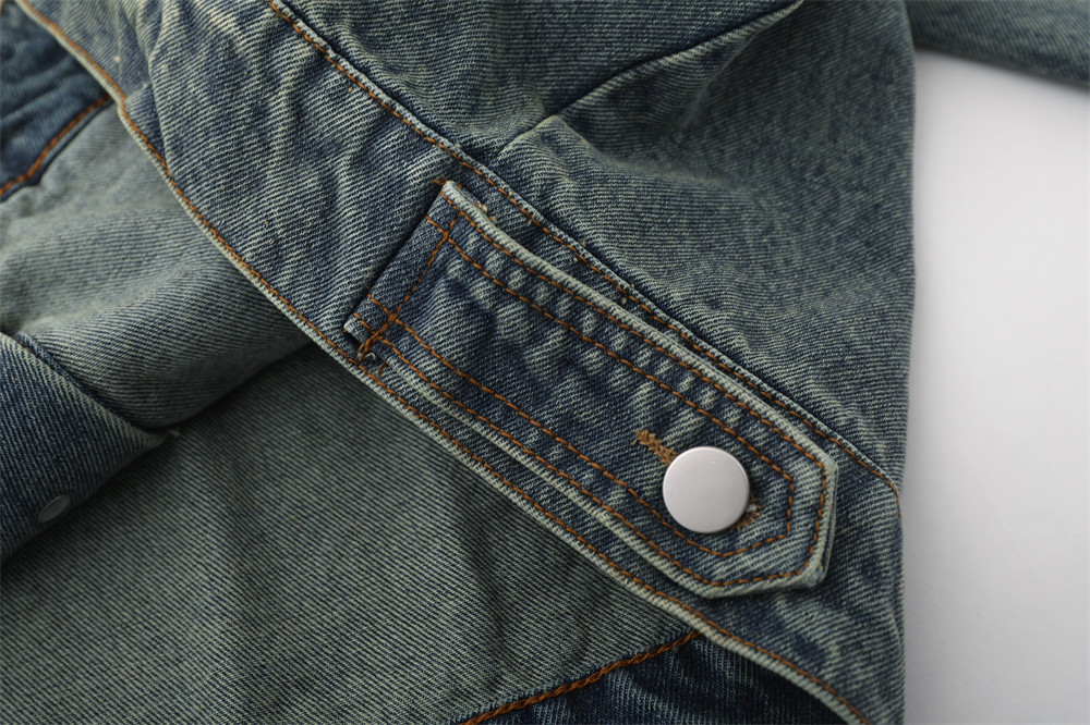 Five-pointed Star Patch Cat Beard Denim Coat Men's Design Sense Washed Distressed Jacket