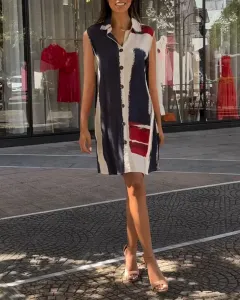 Sleeveless Printed Button Dress Women - View 1