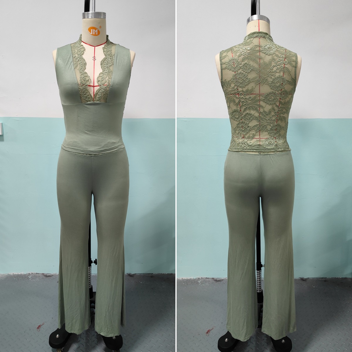 Sexy Womens Deep-V-neck Top And Pants Two-piece Set 3