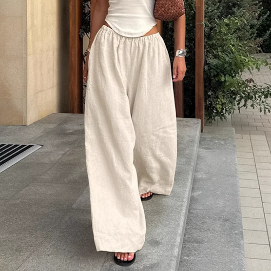 Stylish Wide-leg Cotton And Linen Pants For Women