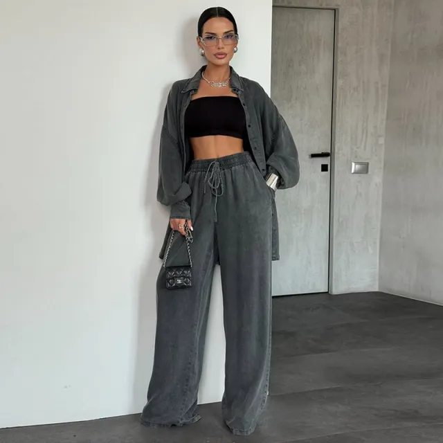 Women's Loose Casual And Comfortable Denim Fashion Suit Gray - Shop at LoveMi
