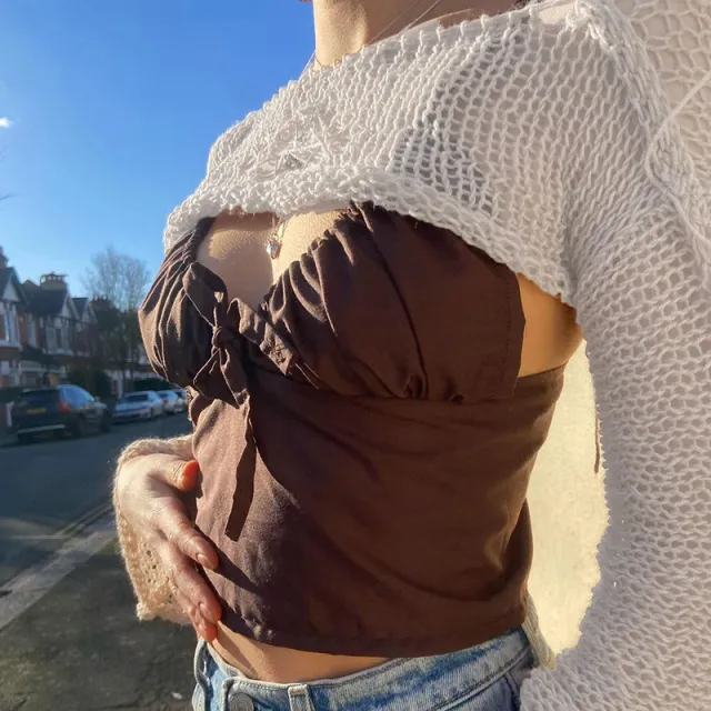 Knitwear Bell Sleeve Loose Round Neck Hollow Out Sweater White - Shop at LoveMi