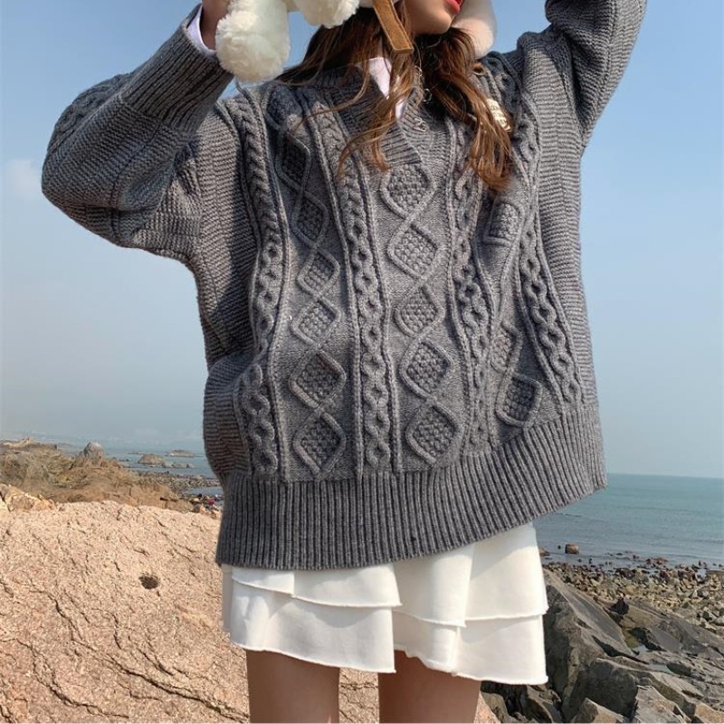 Title 6, New Loose Pullover Lazy Comfortable Cable-knit ...