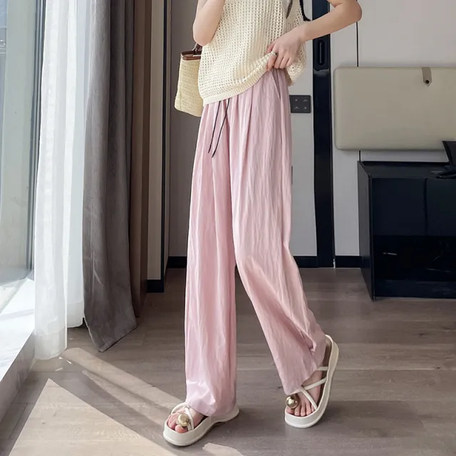 Thin Draping Lazy High Waist Wide Leg Pants Pink - Shop at LoveMi