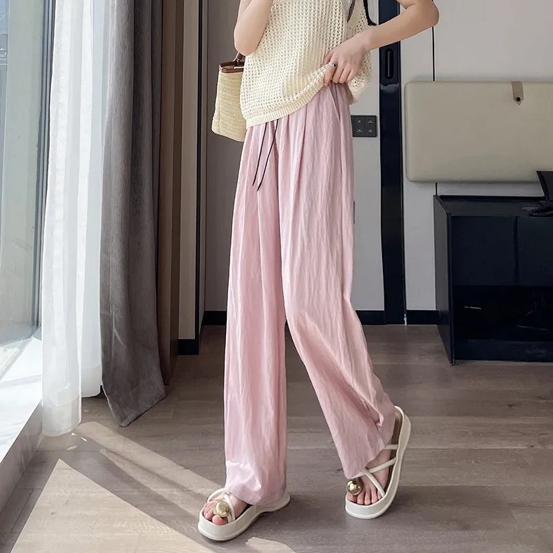 Thin Draping Lazy High Waist Wide Leg Pants - Pink