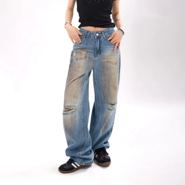 Women's American style Retro Fashion And Personalized Jeans Blue - Shop at LoveMi