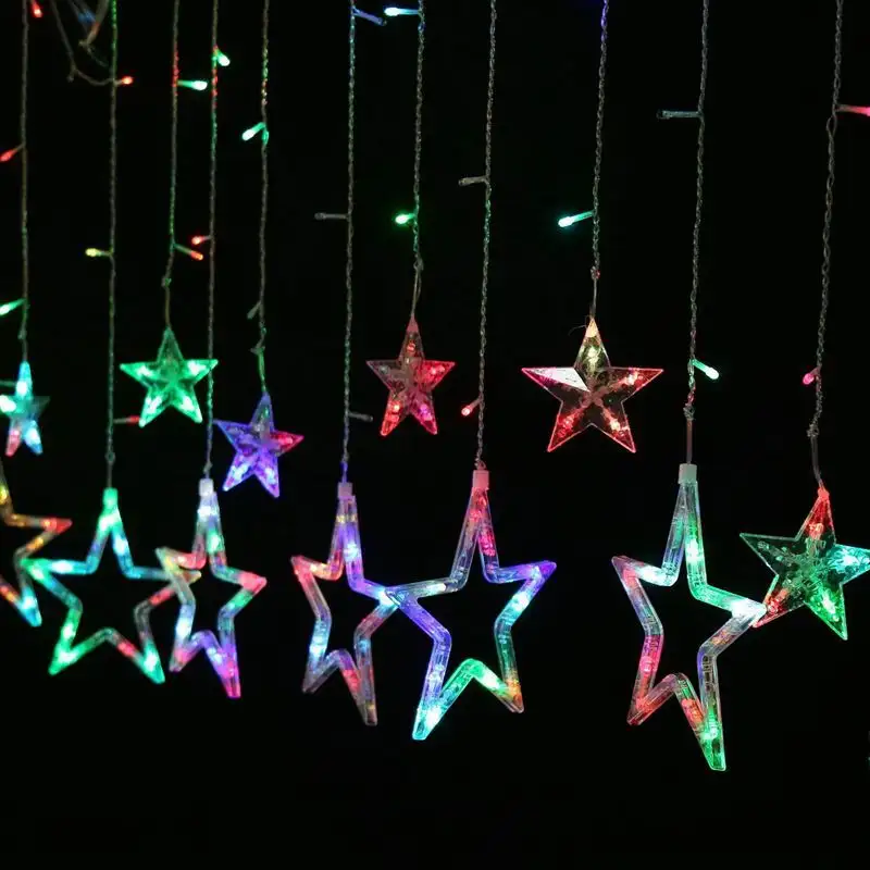 LED Curtain String Lights Decorative Colored Lights Featuring Large And Small Stars