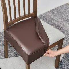 Water- And Oil-resistant, Fully Enclosed Leather Chair Cover With Buckle - Brown - View 1