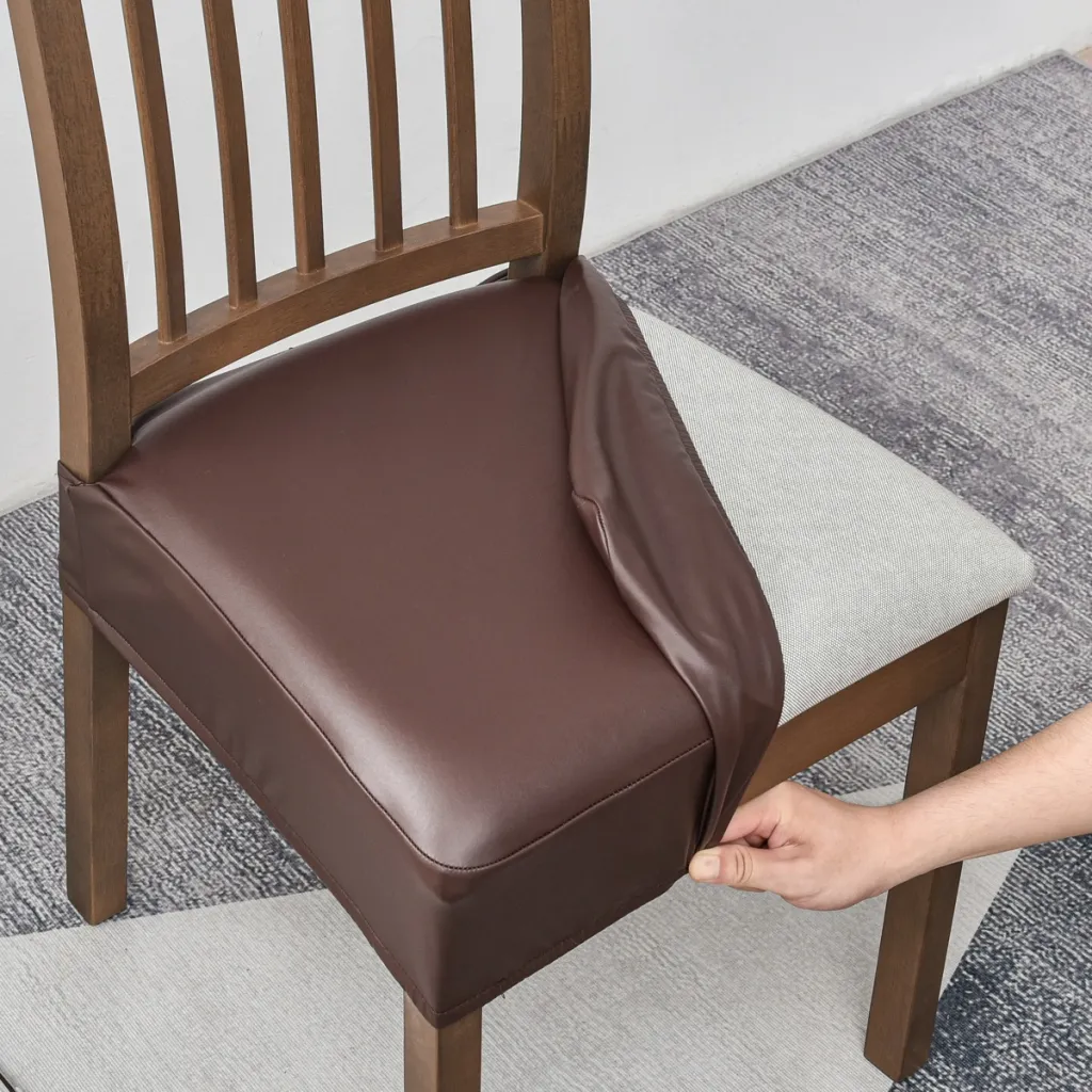 Water- And Oil-resistant, Fully Enclosed Leather Chair Cover With Buckle - Brown