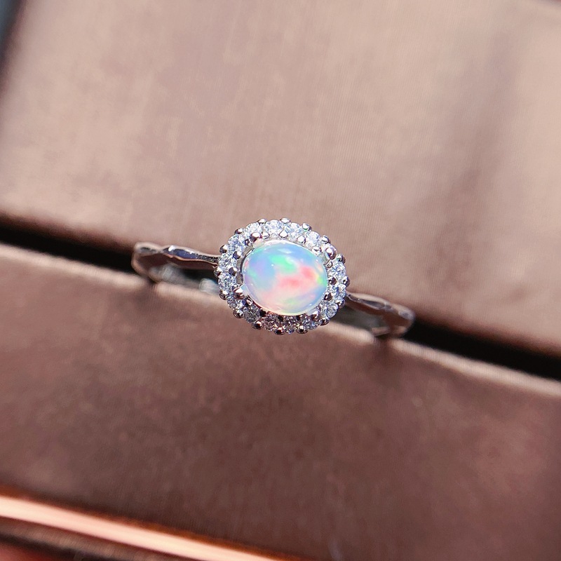 Natural Opal Ring 925 Silver Women's Open Mouth