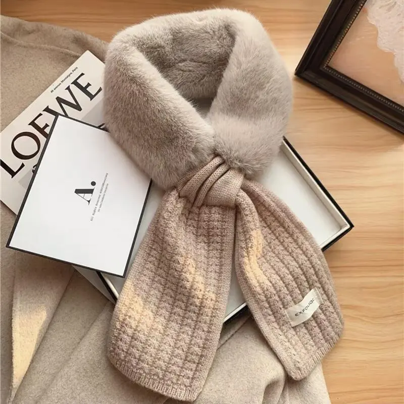 Velvet Scarf Women's Thick Warm Fur Collar Scarf - Camel