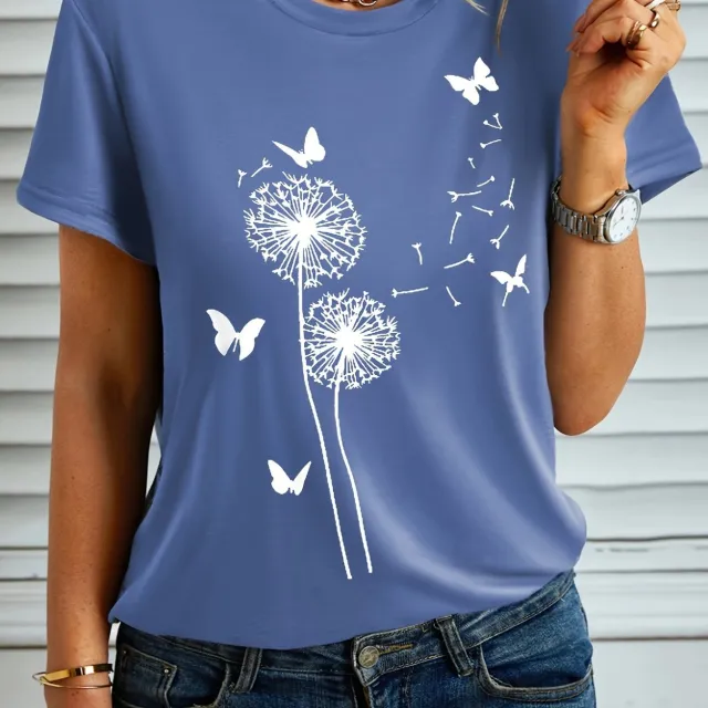 Women's Dandelion And Butterfly Printed T shirt Blue - Shop at LoveMi