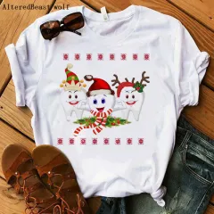 Christmas Dental Squad Funny Short Sleeve T-shirt Women Print Round Neck Casual Top - 17303Style - View 1