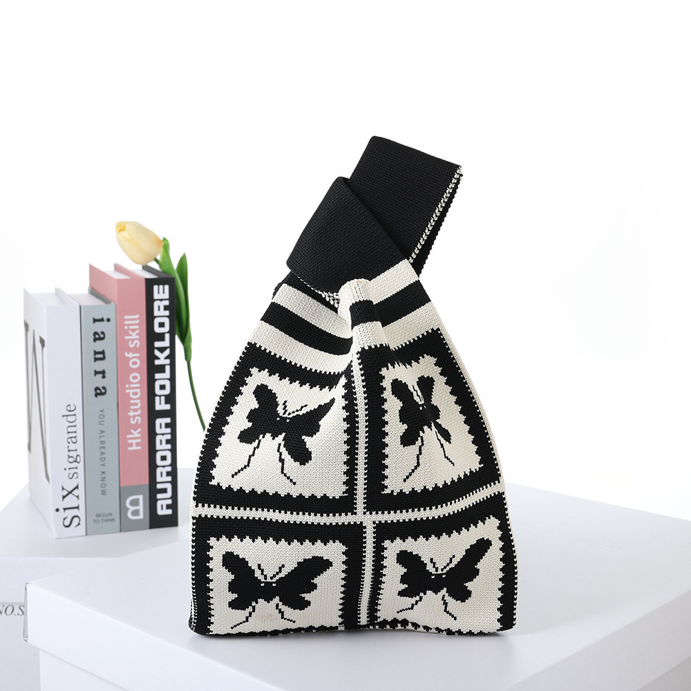 Contrast Color Striped Checkerboard Knitted Shopping Handbag — foto 21