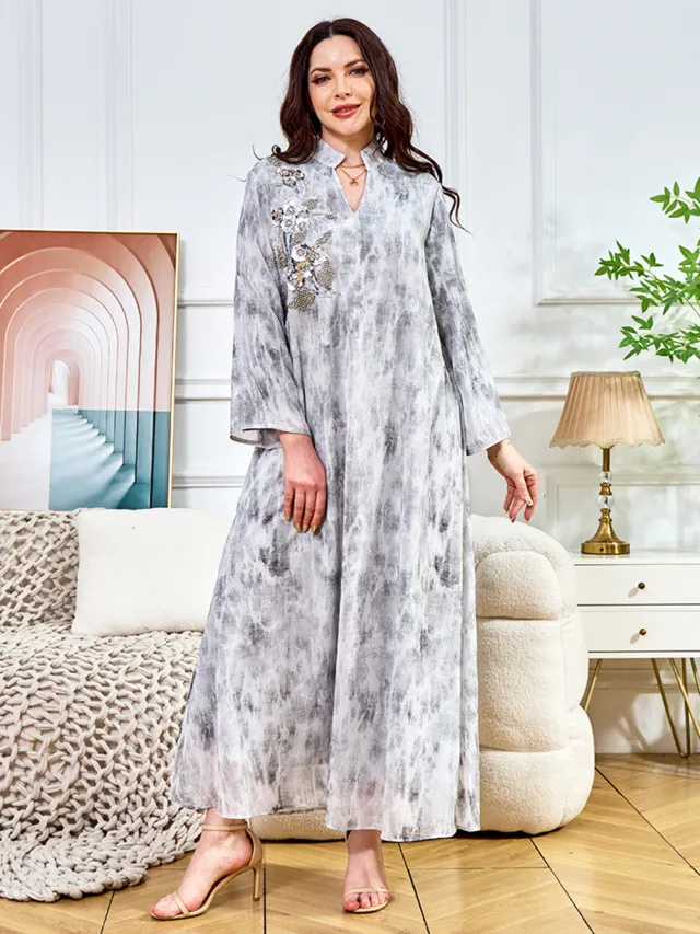 Rhinestone Bow Tie Beaded Evening Gown Gray - Shop at LoveMi