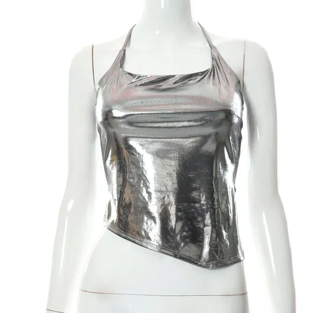 Halter Lace up Backless Irregular Vest T shirt Top For Women Silver - Shop at LoveMi