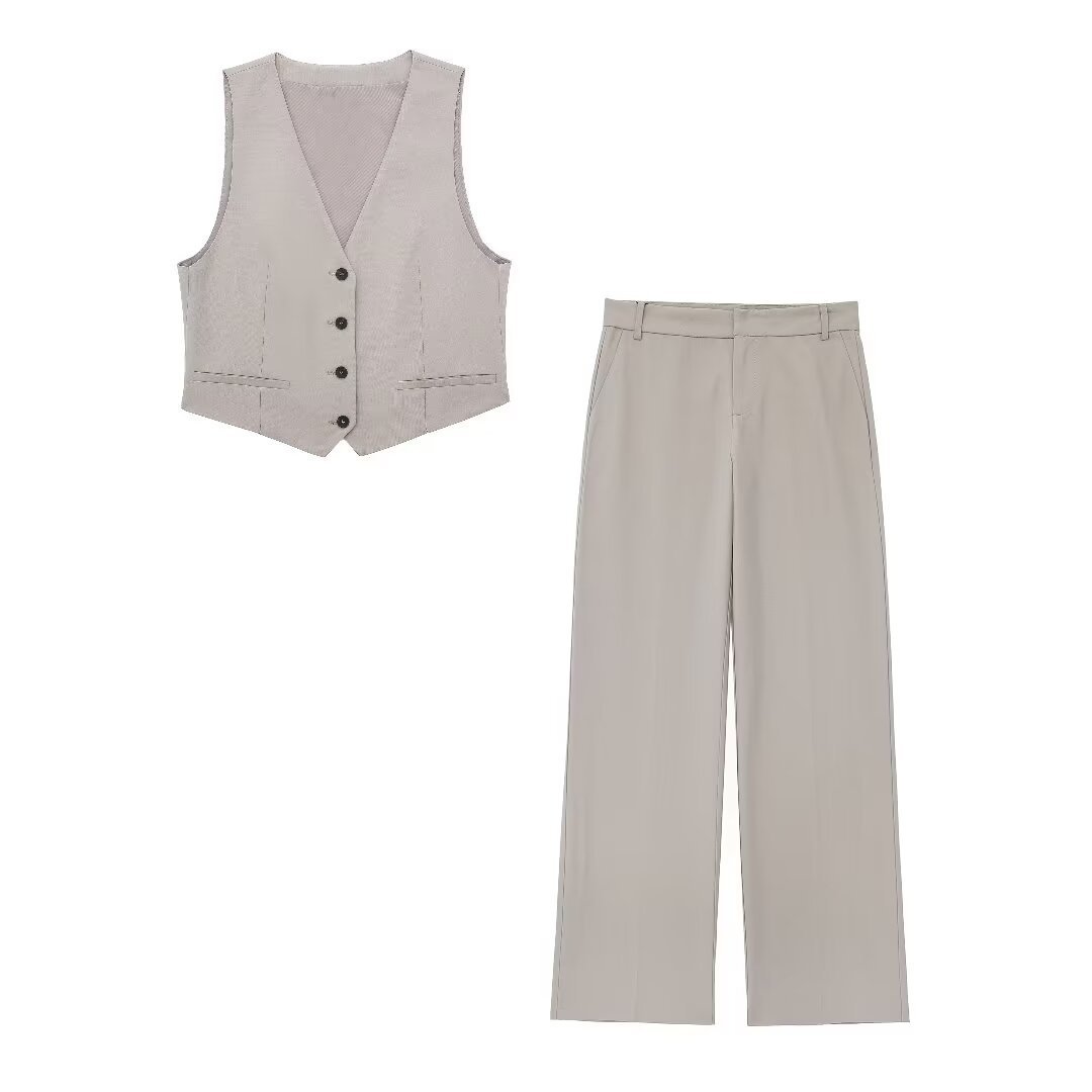 Women's Solid Color Slim fit Short Vest Unisex Style Trousers Set L - Shop at LoveMi
