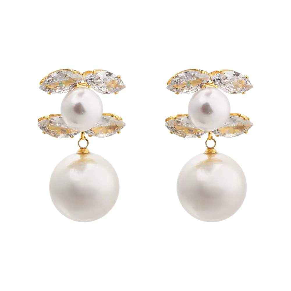 Pearl Stud Earrings With Zircon Accents Fashionable Ear Jewelry