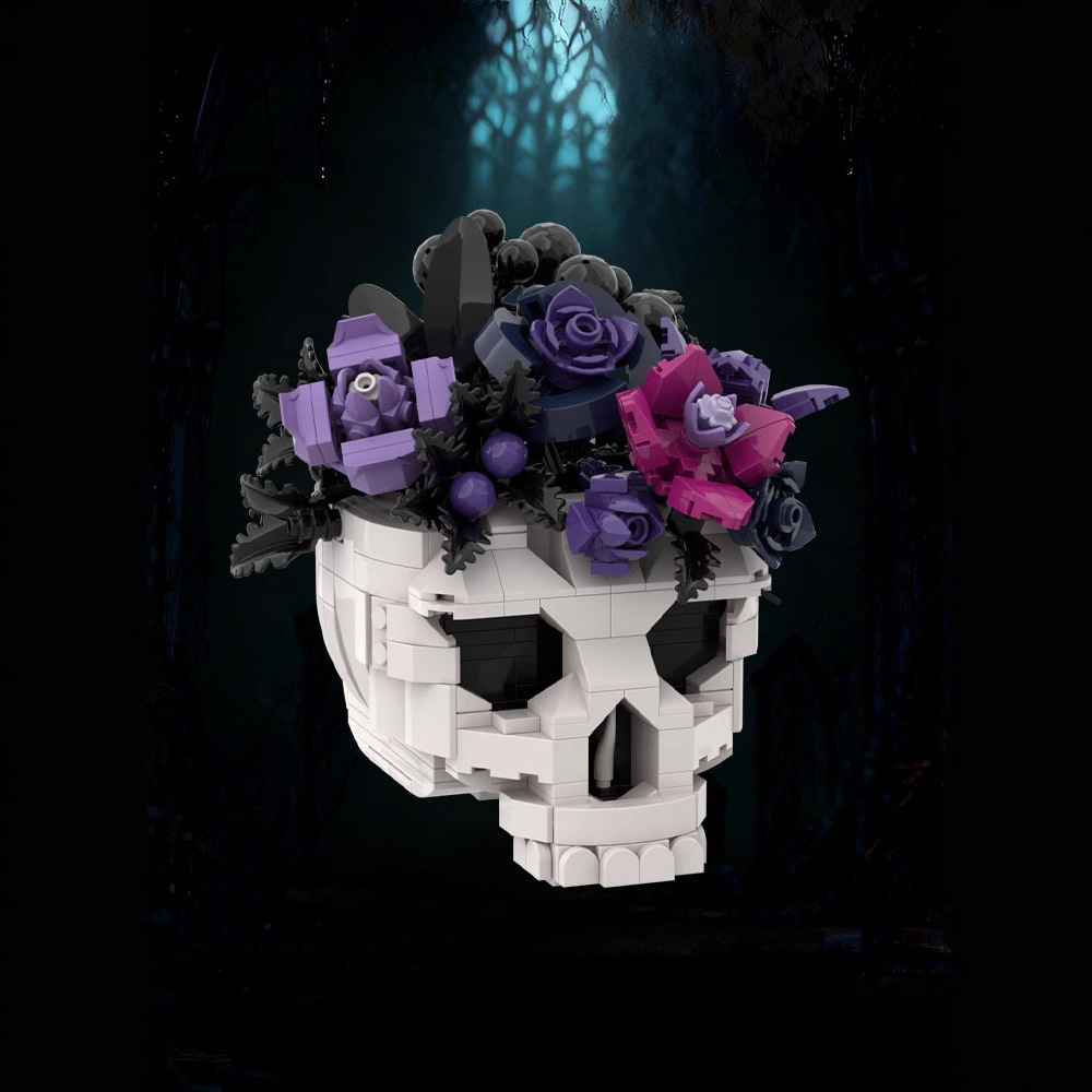 Black And Purple Skull Flower Small-block Building Toy Compatible