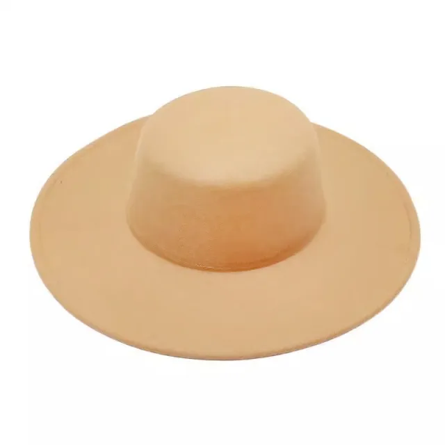 Flat Top Woolen Hat Big Brim Fedora Hat Hepburn Style Mz1443 Khaki - Shop at LoveMi