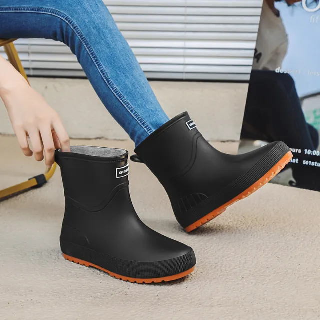 Mid calf Women's Stylish Water Shoes Outdoor Non slip Adult Rain Boots Black - Shop at LoveMi