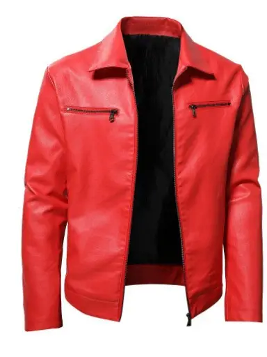 Winter Business Gentleman Thermal Zipper Cardigan Pocket Decorative PU Leather Coat