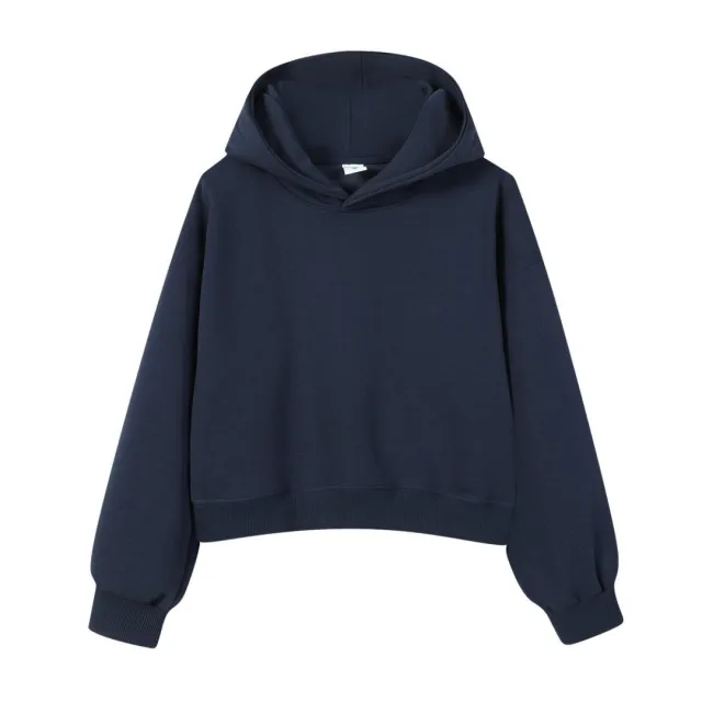 Women's Cotton Composite Cropped Hoodie Navy Blue - Shop at LoveMi