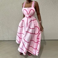 Waist Slimming Mid length Sling Dress Pink - Shop at LoveMi