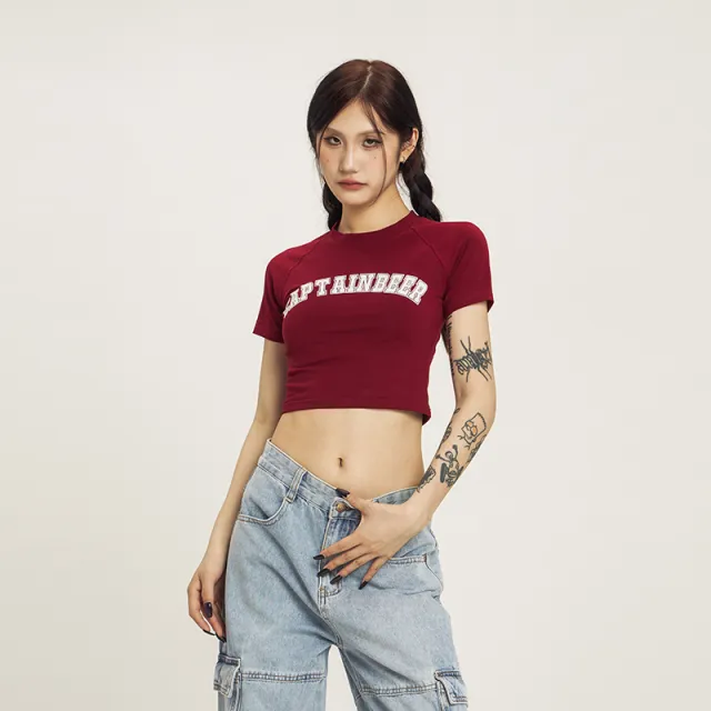 American Retro Design Round Neck Short Sleeve Top Navel Short Summer T shirt Female Fashion Red - Shop at LoveMi