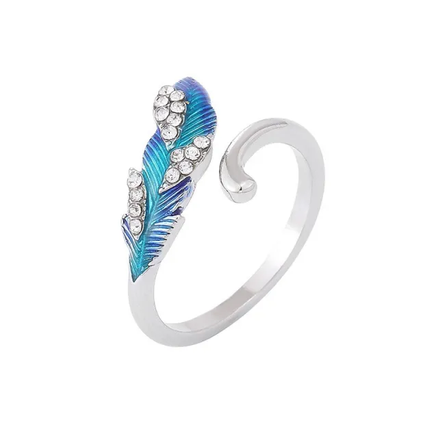 Bright Blue Feather Earring Ring Alloy Earring Open Feather Ring - Shop at LoveMi
