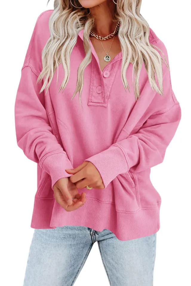 Women's Fashion Casual Loose Pullover Sweatershirt Coat Top Pink - Shop at LoveMi