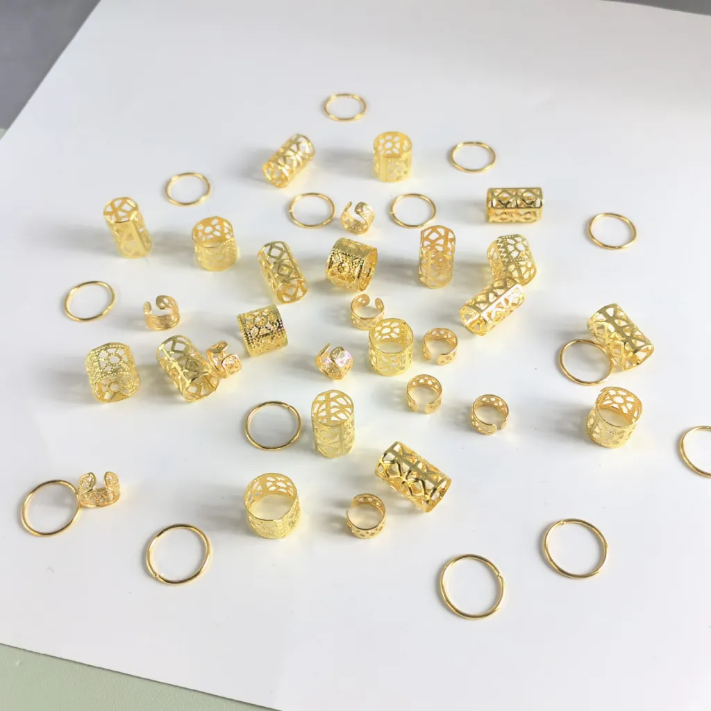 80 Metal Hair Rings DIY Dirty Braid Buckle Rings - Golden Suit