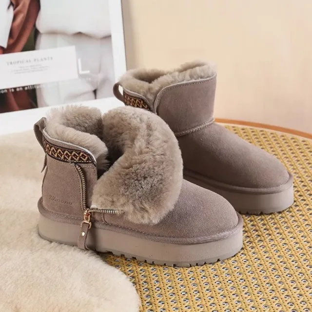 Women's Short Thick Warm Side Zip Platform Height Increasing Snow Boots Gray - Shop at LoveMi