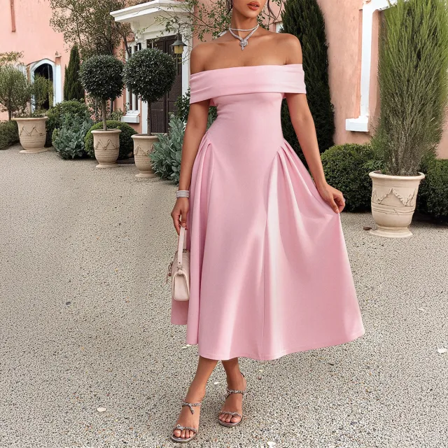 Elegant Tube Top Off shoulder Dress Dress Pink - Shop at LoveMi
