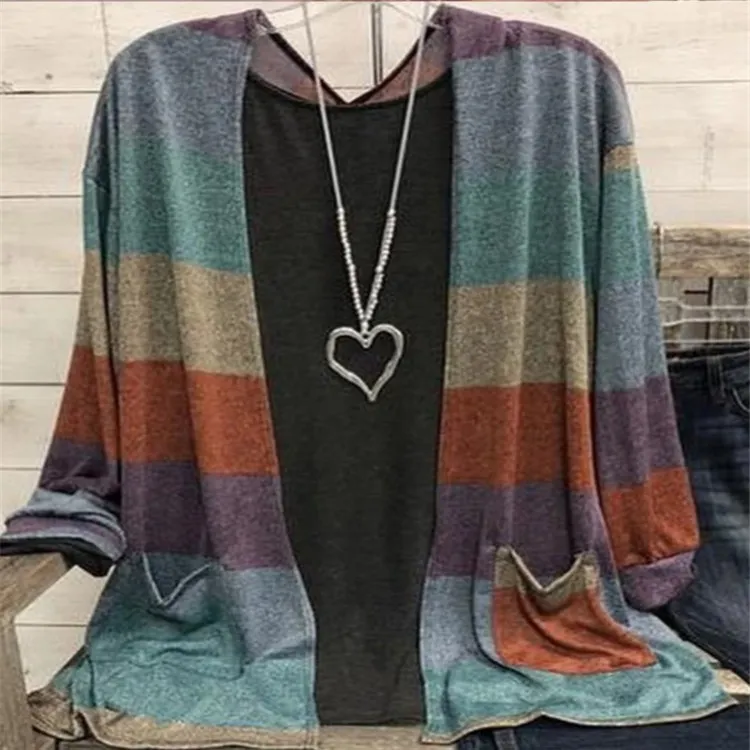 Women's Printed Casual Loose Cardigan - Brown