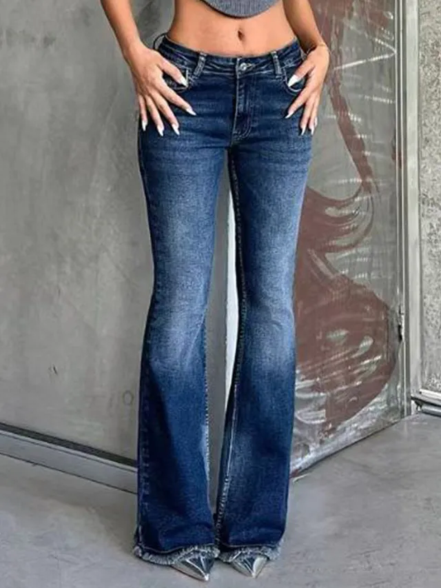 American Style Nostalgic Bell bottom Pants All match Stretch Slim Fit Dark Blue - Shop at LoveMi