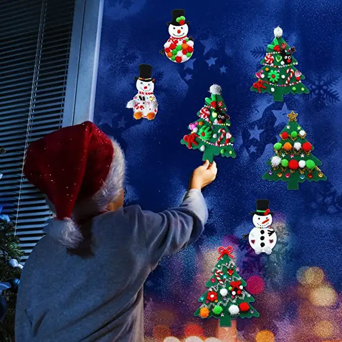 12 PCs Felt Christmas Tree And Snowman Decoration Set