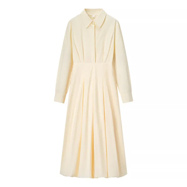 Women's Cotton Solid Color Long Sleeve Dress Apricot - Shop at LoveMi