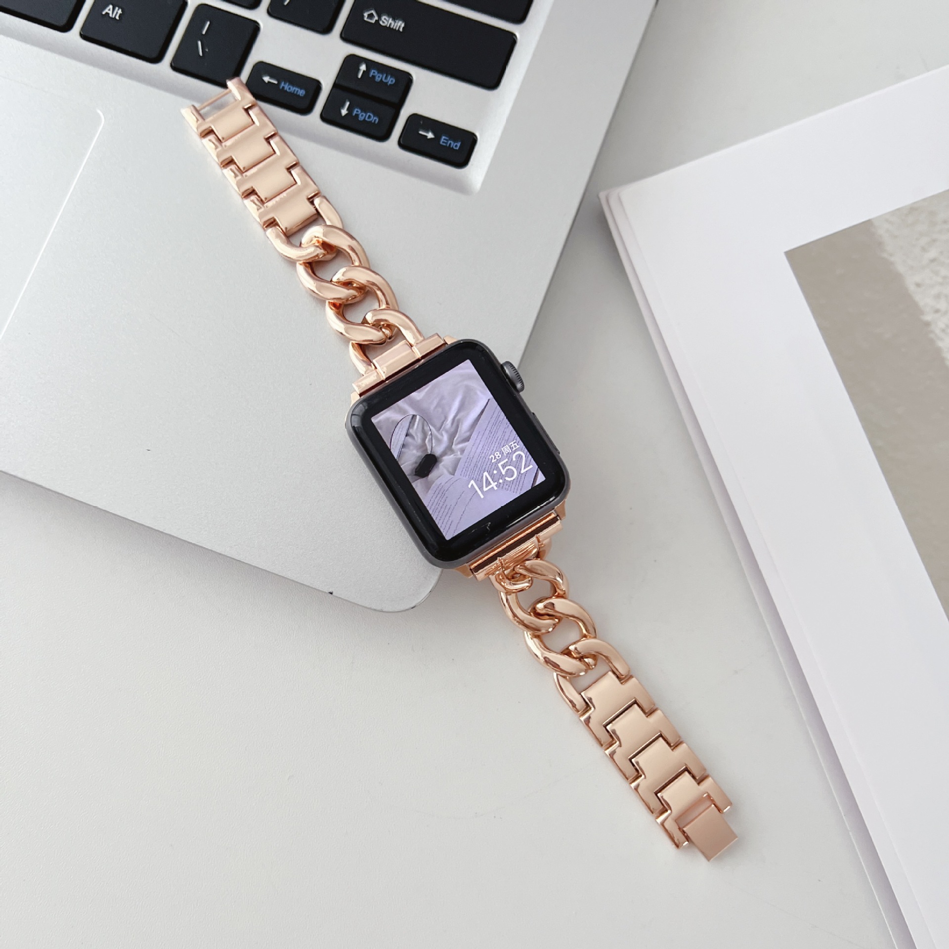 Single-row Denim Chain Metal Watch Strap
