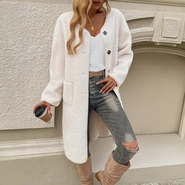 European And American Leisure Cardigan Breasted Pocket Trench Coat Apricot - Shop at LoveMi
