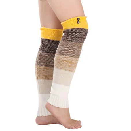 Multi colored Stripe Long Wool Keep Warm Foot Sock Knee Cover Yellow - Shop at LoveMi