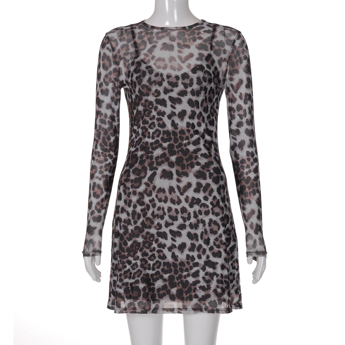 Women's Personalized Leopard Print Mesh See Through Dress Leopard - Shop at LoveMi