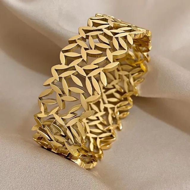Creative Trend Wide Version Hollow Leaves Couples Openings Bracelet Jewelry Gold - Shop at LoveMi