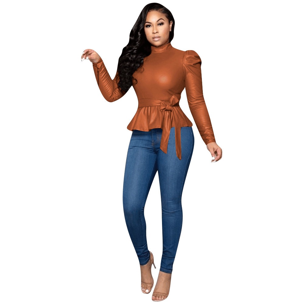 Fashion Women's PU Leather Pullover Top