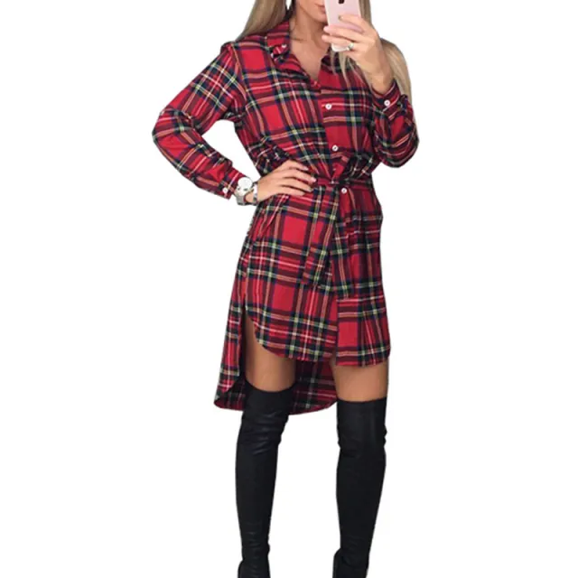 Women's Long Sleeve Plaid Elegant Shirt Red - Shop at LoveMi